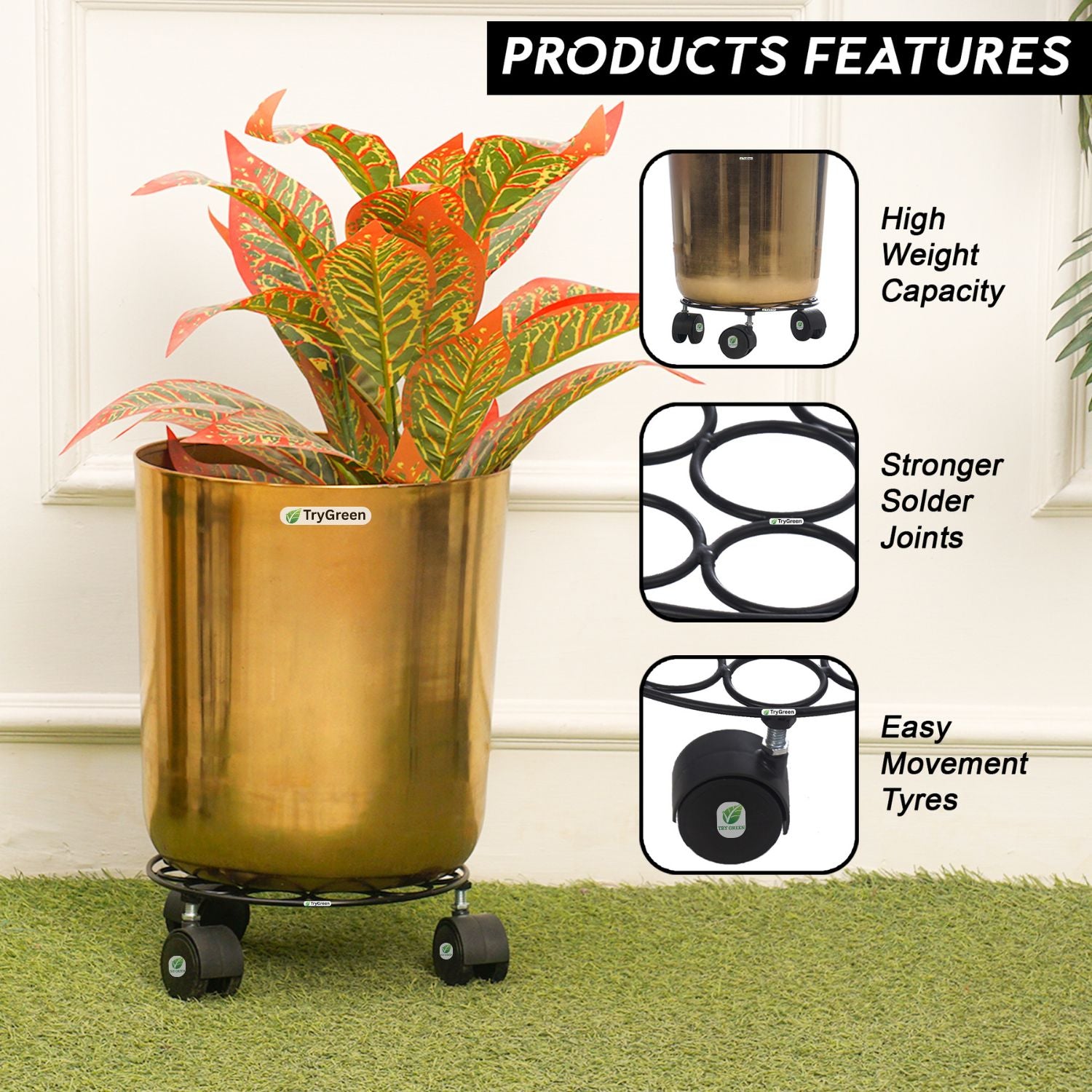 TryGreen Rings Wheel Rolling Plant Stand for Planters
