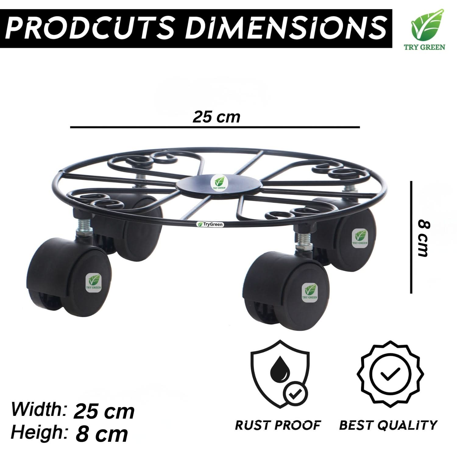 TryGreen Fyra Wheel Rolling Plant Stand for Planters