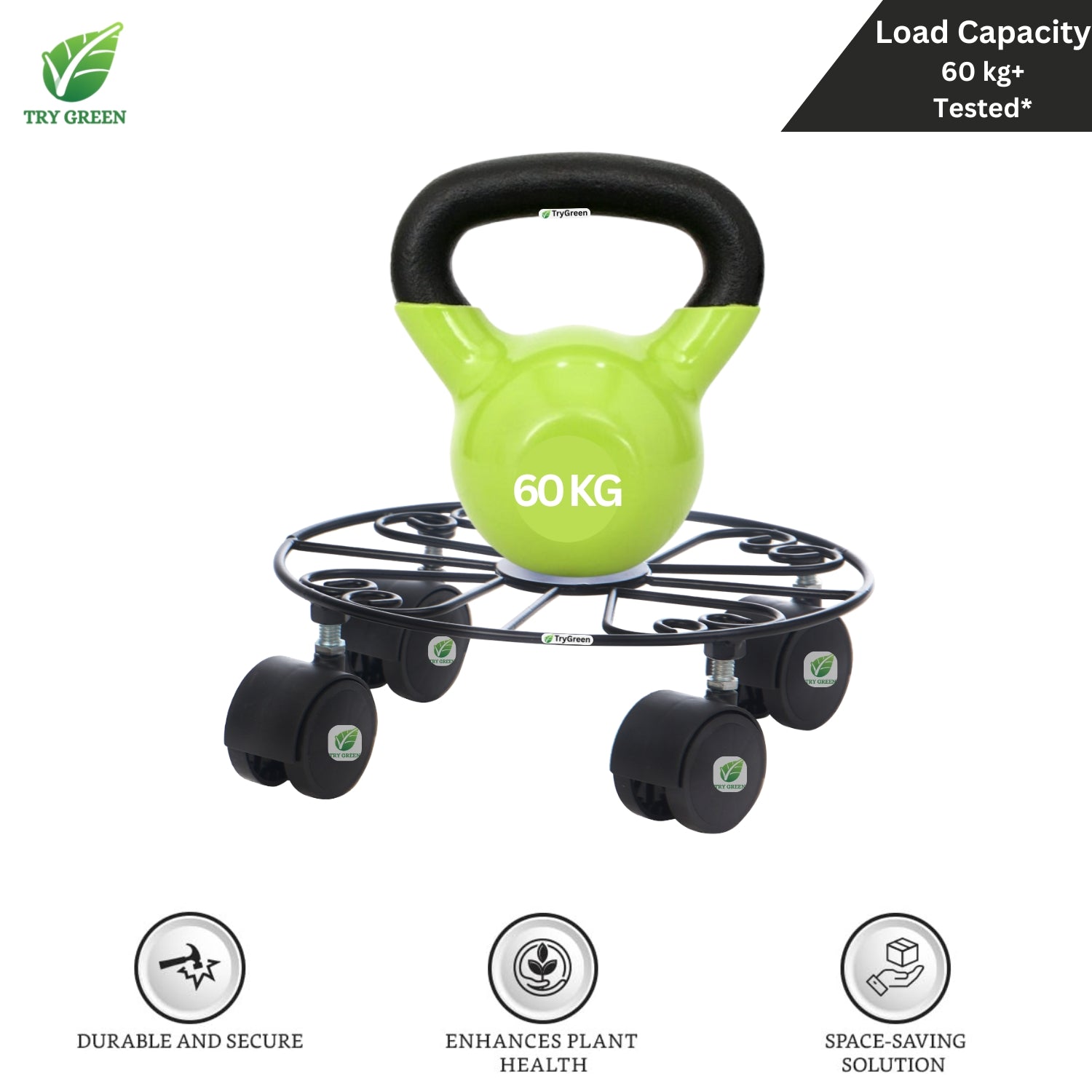 TryGreen Fyra Wheel Rolling Plant Stand for Planters