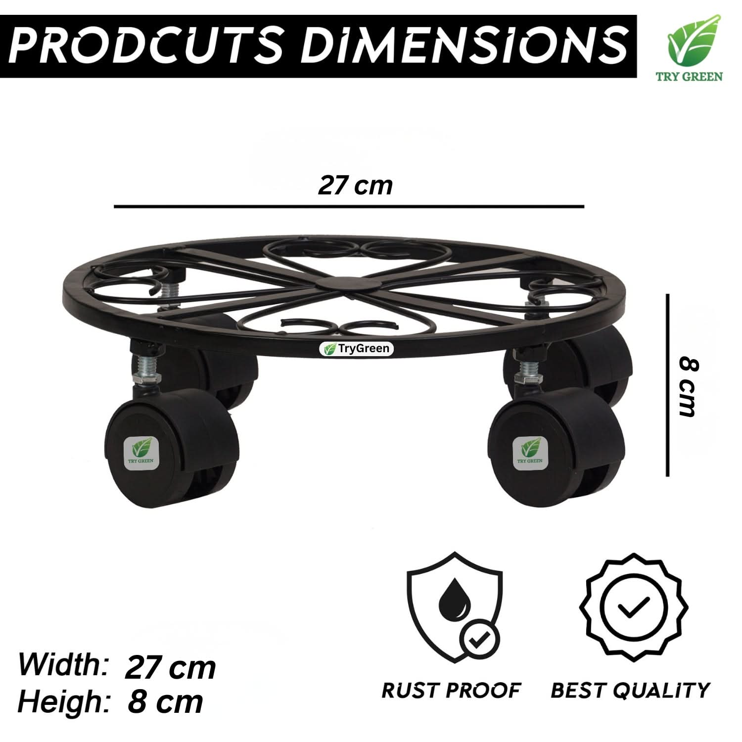 TryGreen Luna Wheel Rolling Plant Stand for Planters