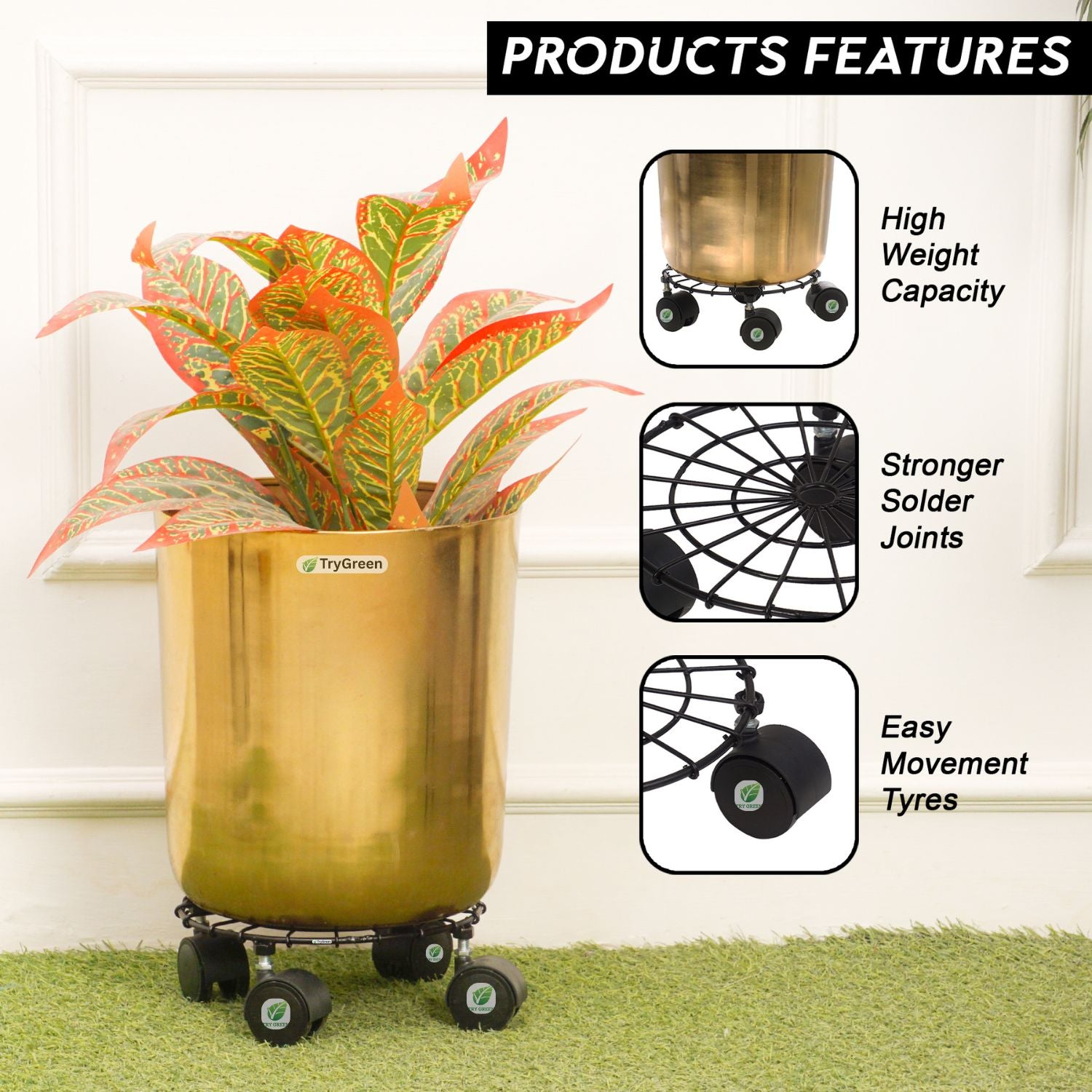 TryGreen Craby Wheel Rolling Plant Stand for Planters