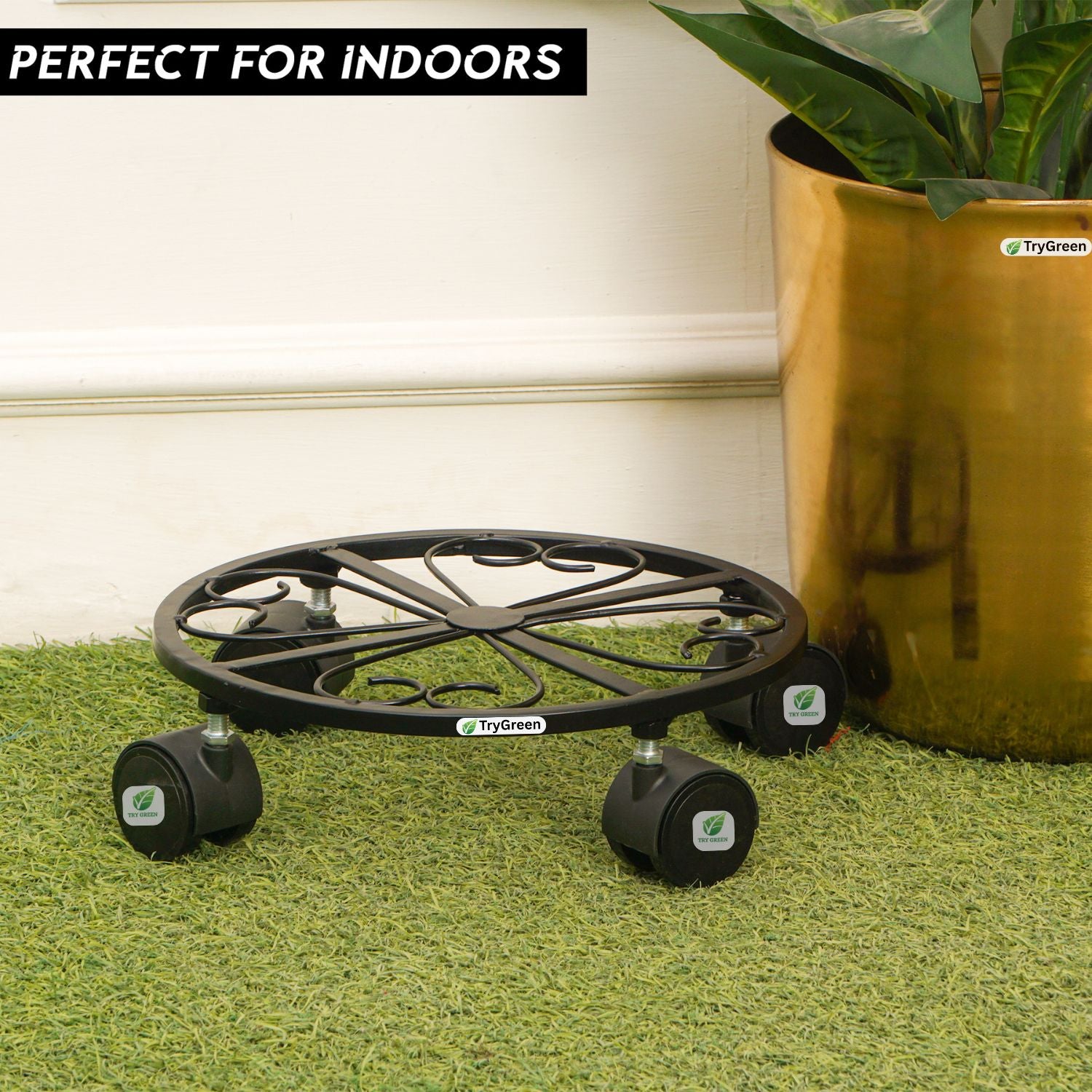 TryGreen Luna Wheel Rolling Plant Stand for Planters