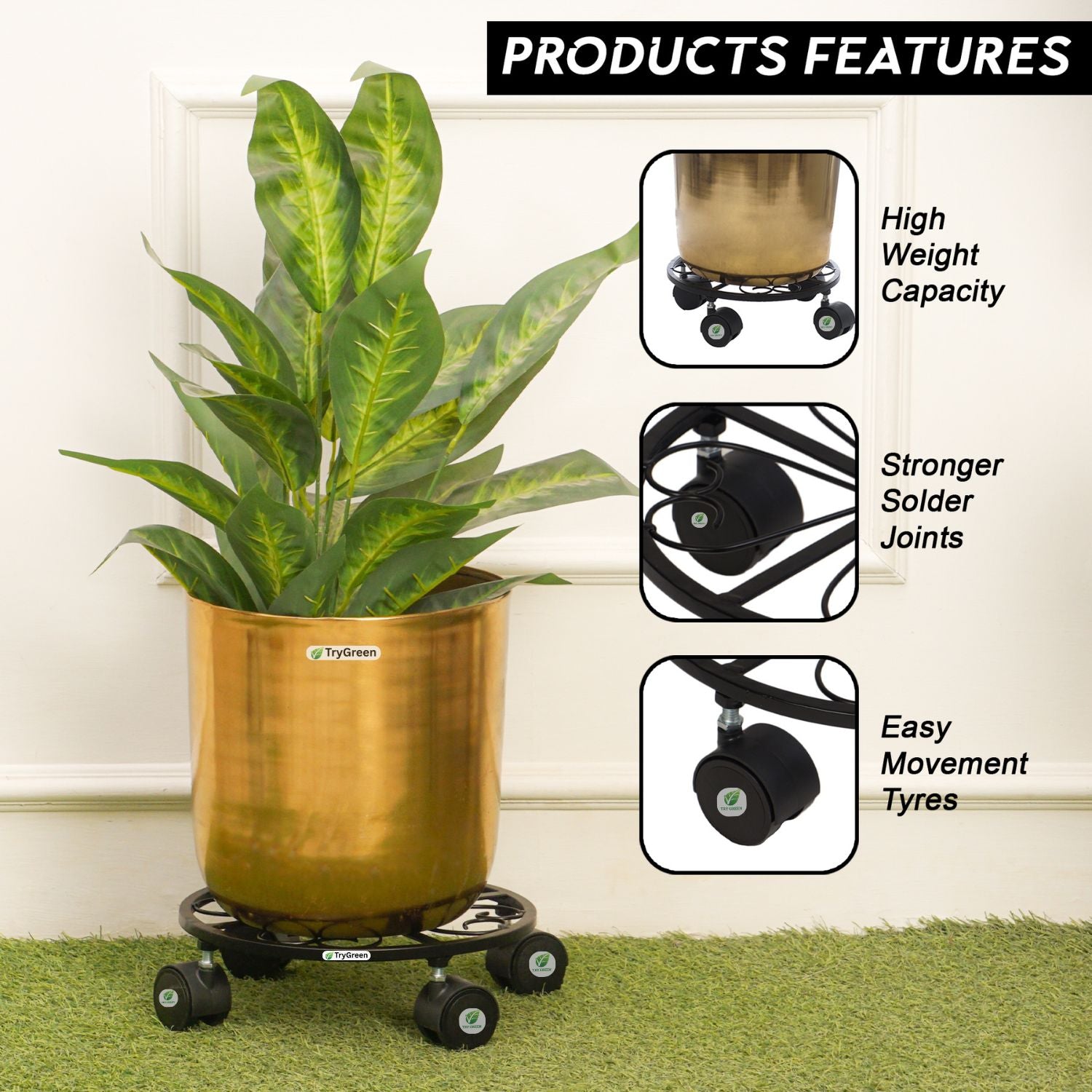 TryGreen Luna Wheel Rolling Plant Stand for Planters