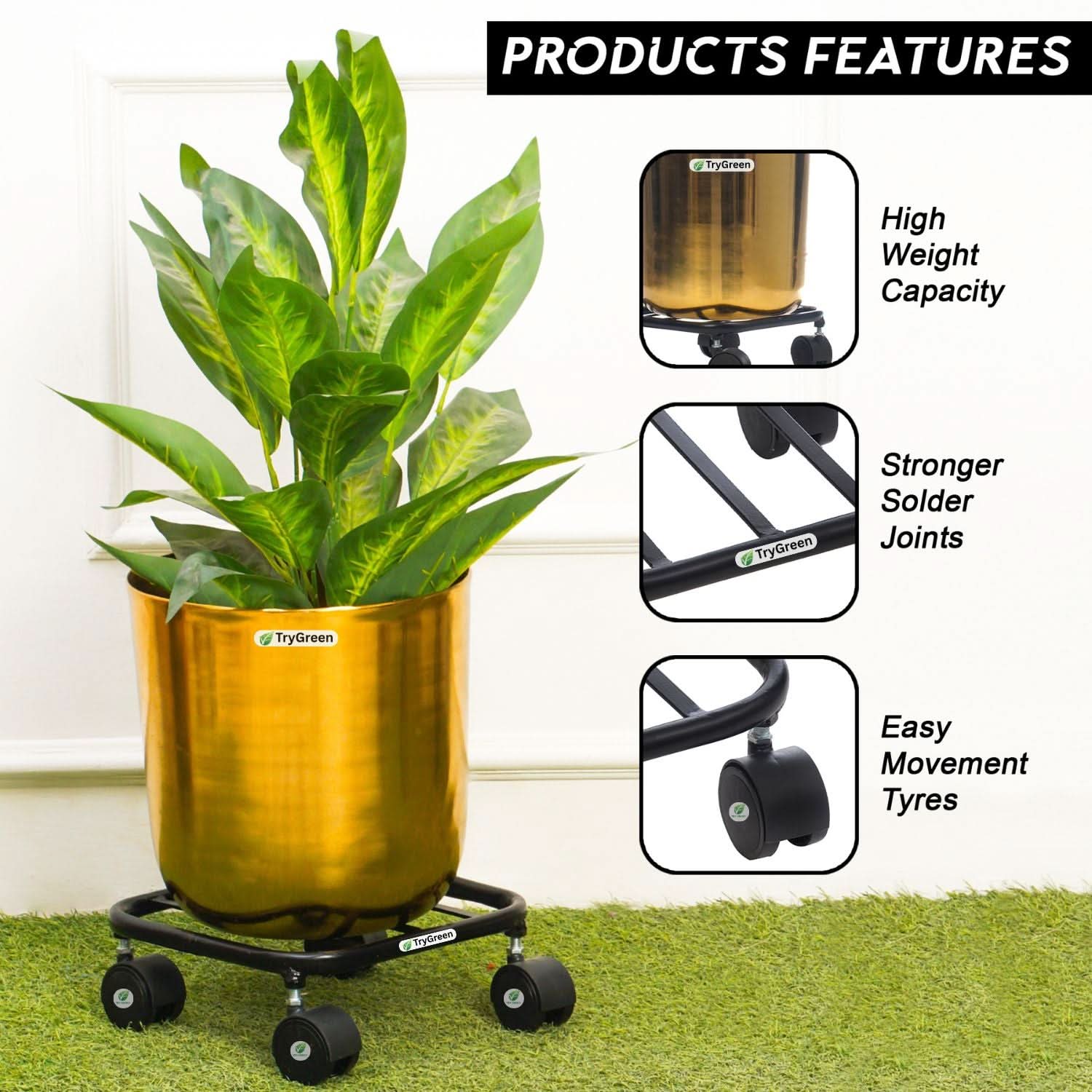 TryGreen Daze Wheel Rolling Plant Stand for Planters