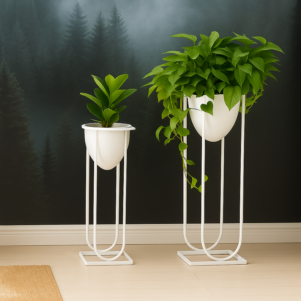 TryGreen- Flora Stylish Pots with Stands for Elegant Spaces(White)
