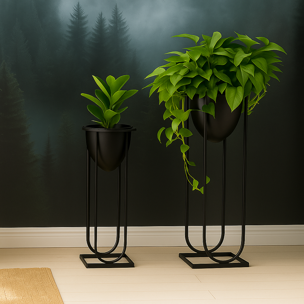 TryGreen- Flora Stylish Pots with Stands for Elegant Spaces(Black)