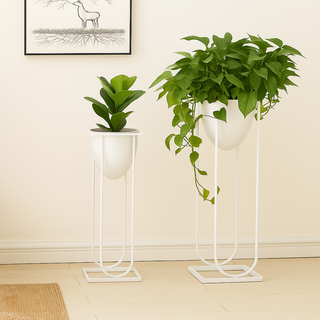 TryGreen- Flora Stylish Pots with Stands for Elegant Spaces(White)