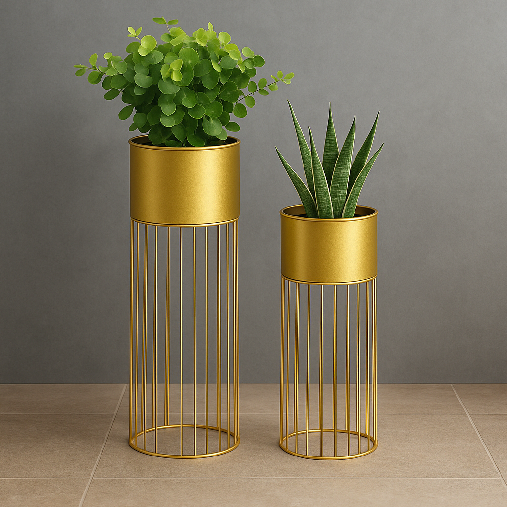 TryGreen- Tumble Stylish Pots with Stands for Elegant Spaces(Gold)