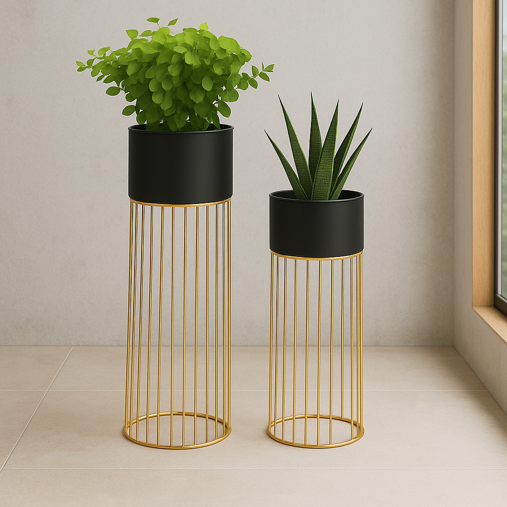 TryGreen- Tumble Stylish Pots with Stands for Elegant Spaces(Black)