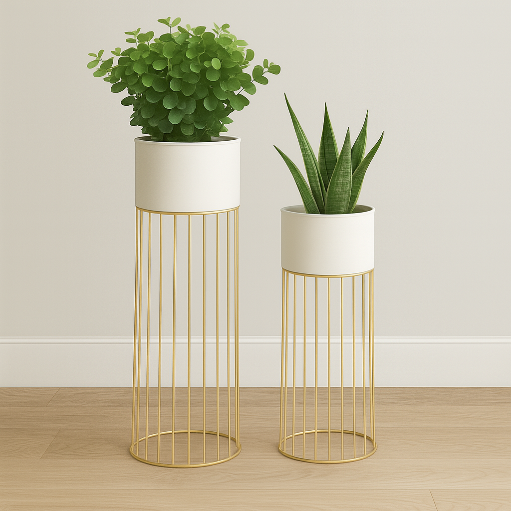 TryGreen- Tumble Stylish Pots with Stands for Elegant Spaces(White)
