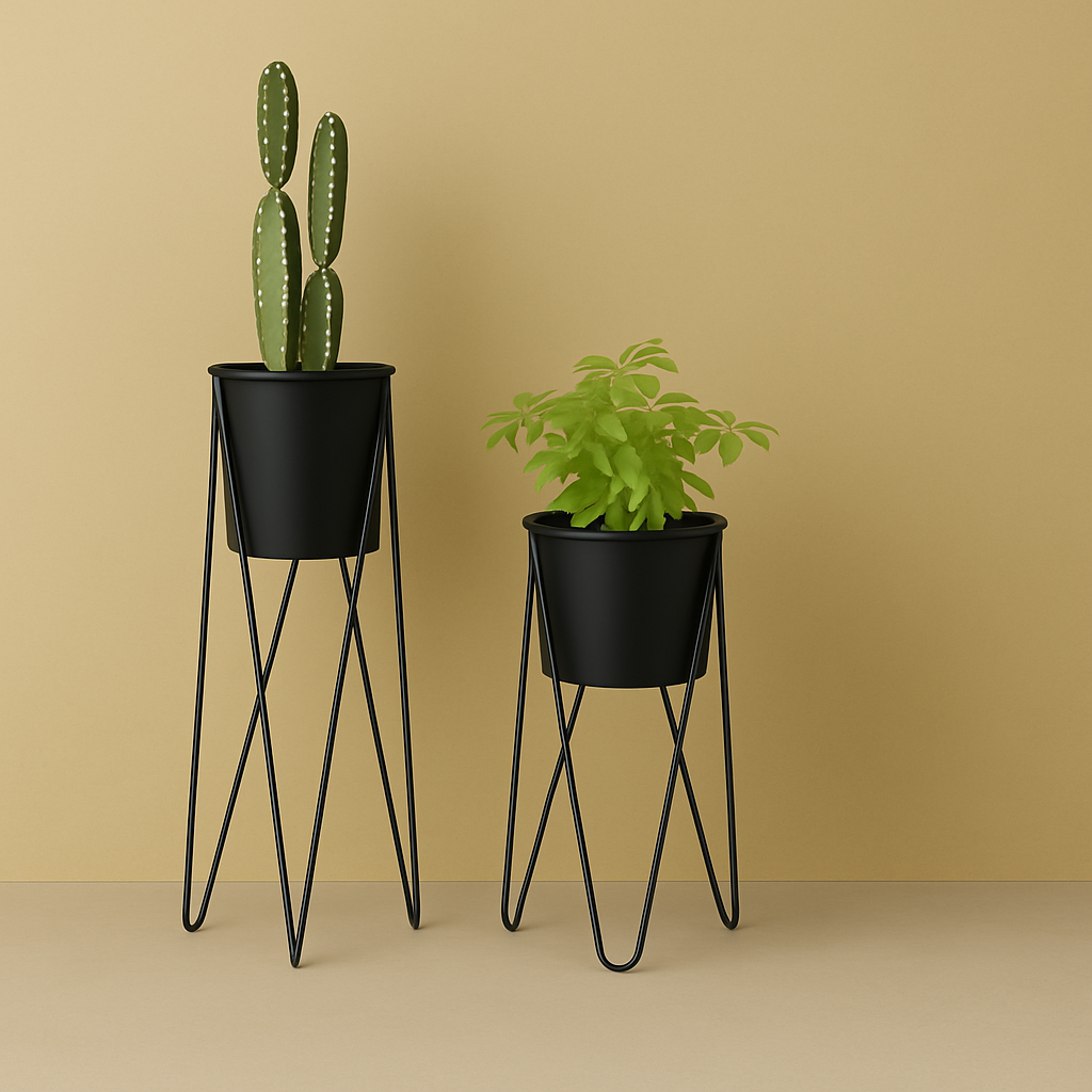 TryGreen- Strin Stylish Pots with Stands for Elegant Spaces(Black)