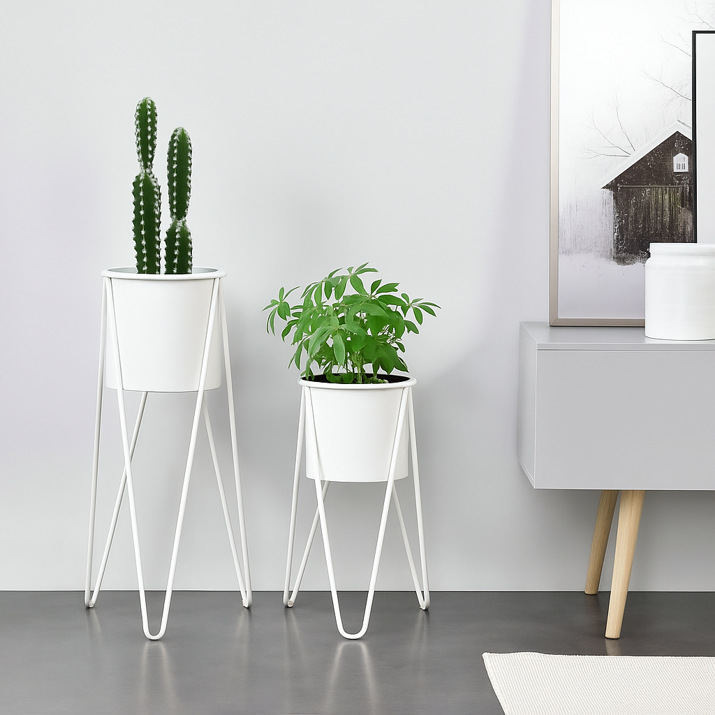 TryGreen- Strin Stylish Pots with Stands for Elegant Spaces(White)