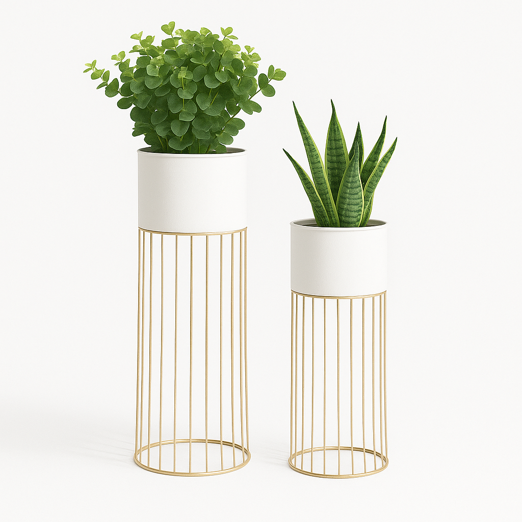 TryGreen- Tumble Stylish Pots with Stands for Elegant Spaces(White)