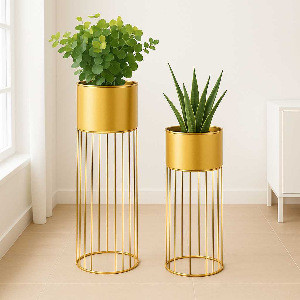 TryGreen- Tumble Stylish Pots with Stands for Elegant Spaces(Gold)