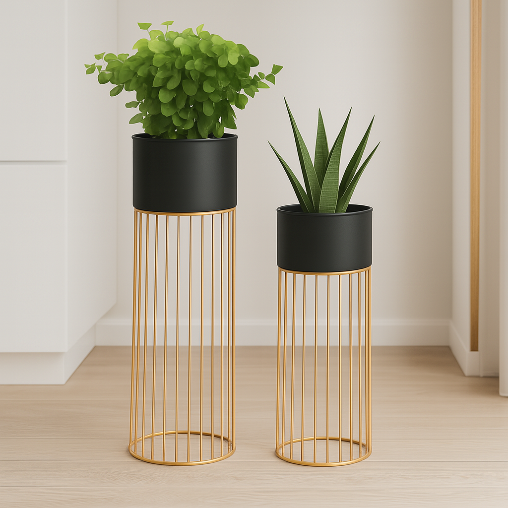 TryGreen- Tumble Stylish Pots with Stands for Elegant Spaces(Black)