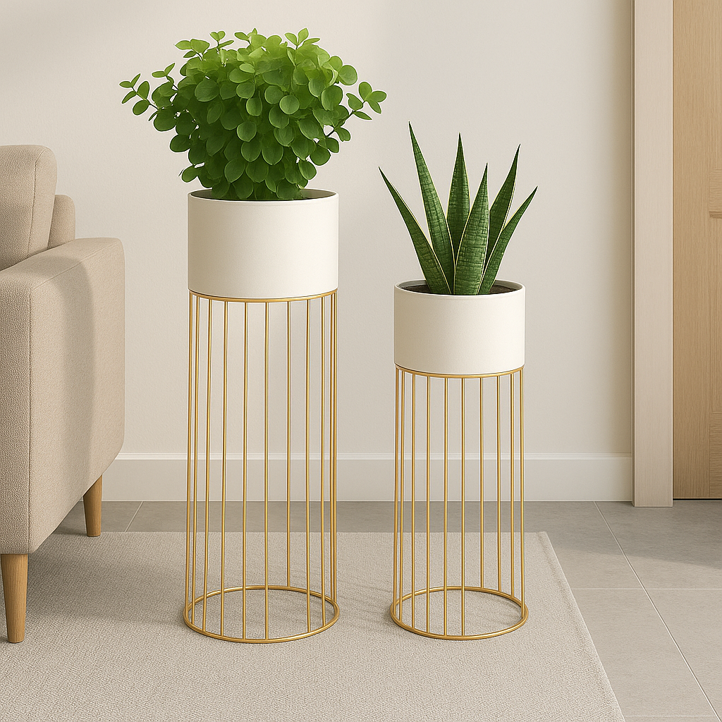 TryGreen- Tumble Stylish Pots with Stands for Elegant Spaces(White)