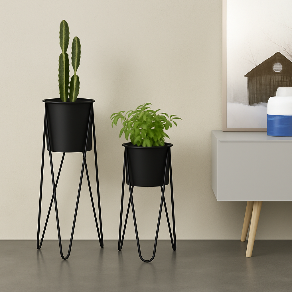 TryGreen- Strin Stylish Pots with Stands for Elegant Spaces(Black)