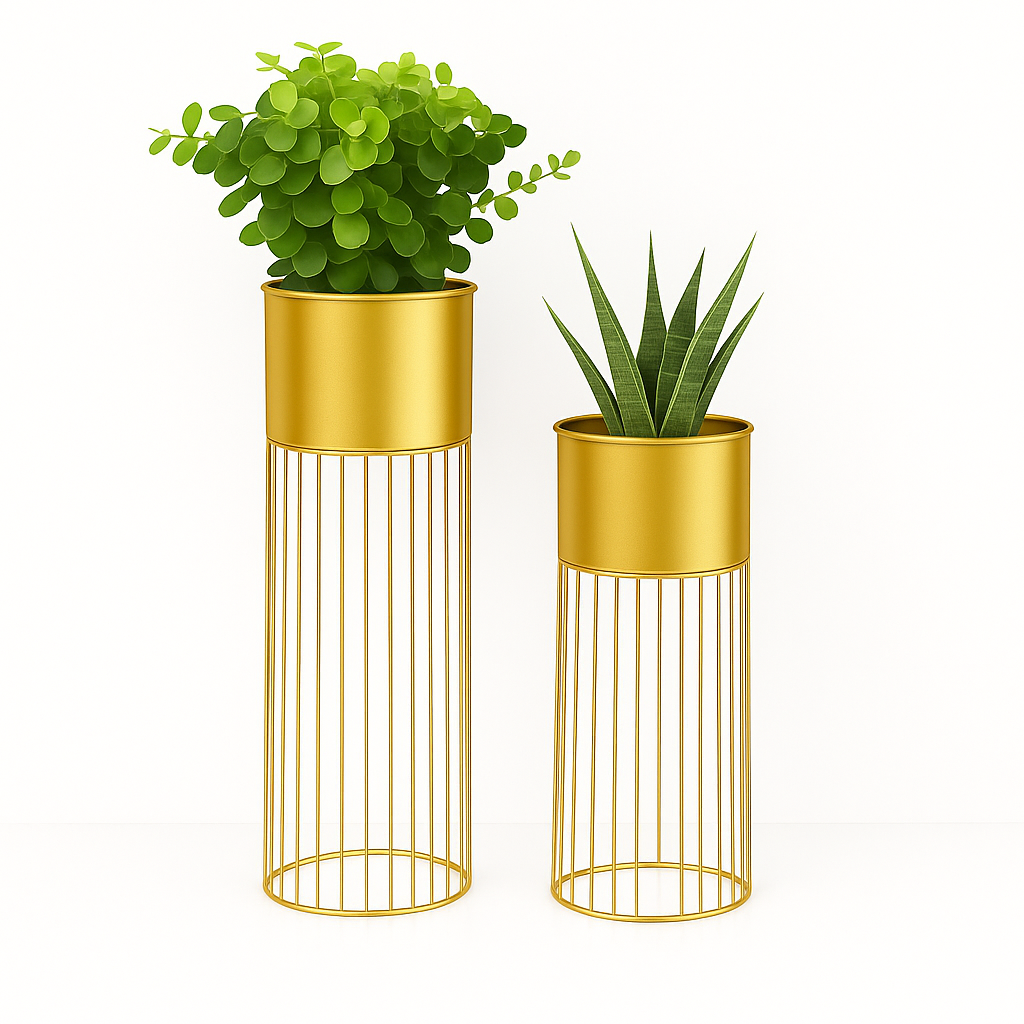 TryGreen- Tumble Stylish Pots with Stands for Elegant Spaces(Gold)