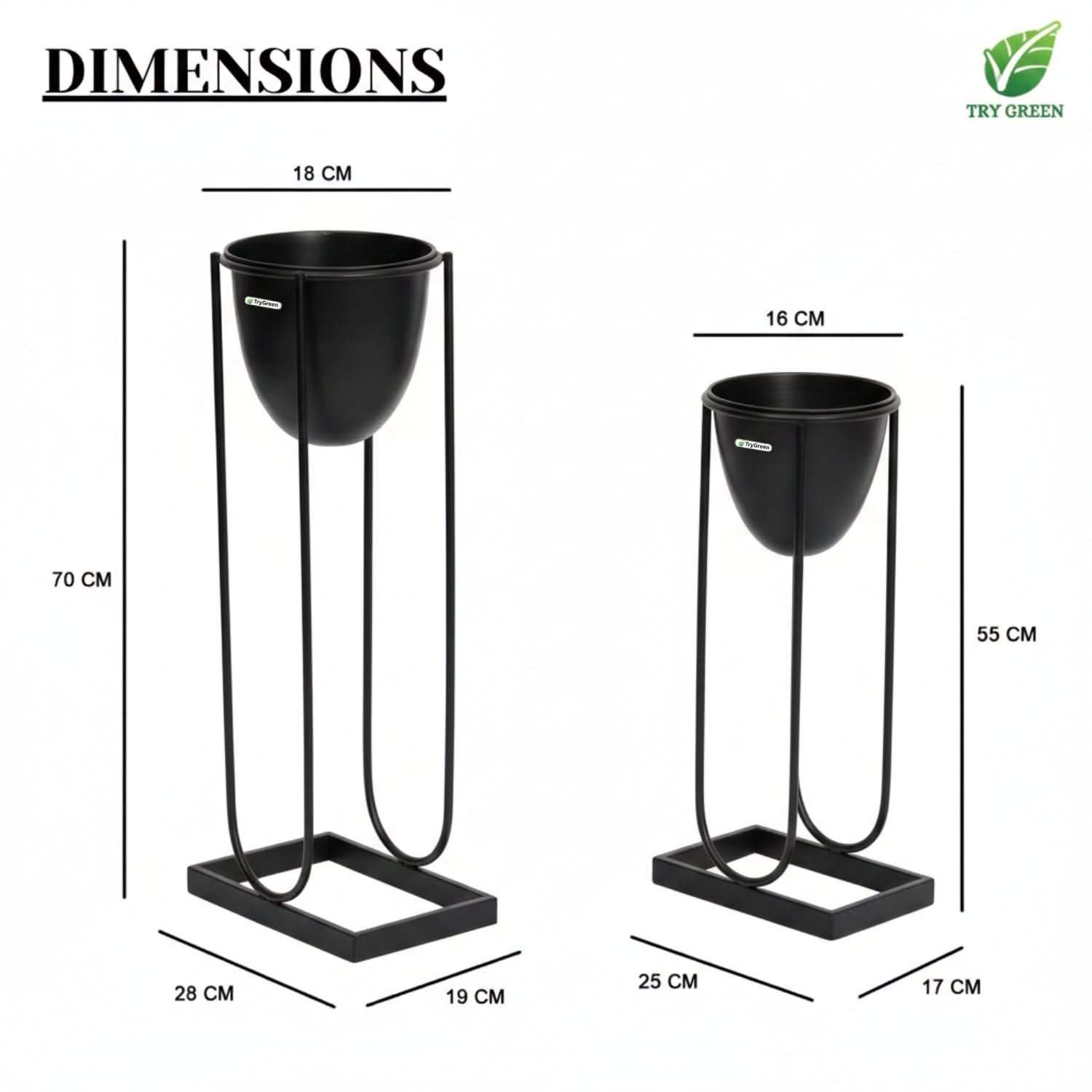 TryGreen- Flora Stylish Pots with Stands for Elegant Spaces(Black)
