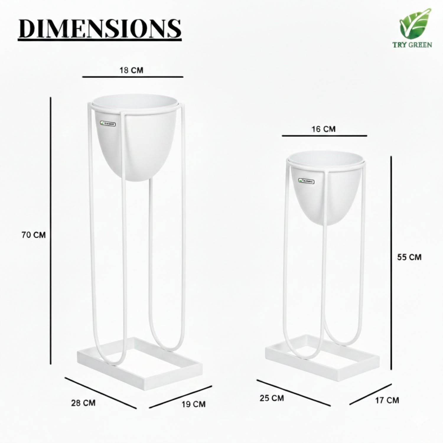 TryGreen- Flora Stylish Pots with Stands for Elegant Spaces(White)