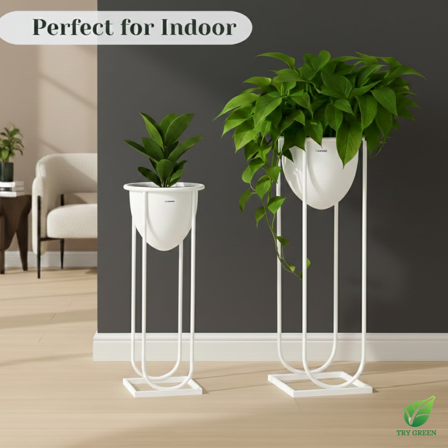 TryGreen- Flora Stylish Pots with Stands for Elegant Spaces(White)