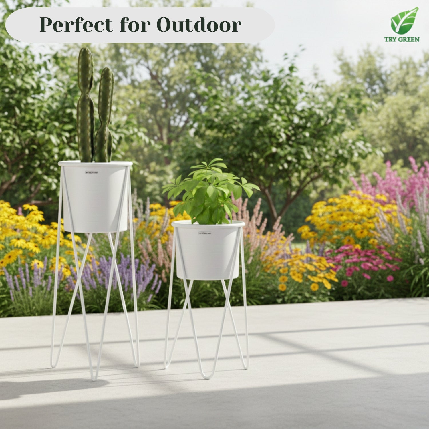 TryGreen- Strin Stylish Pots with Stands for Elegant Spaces(White)