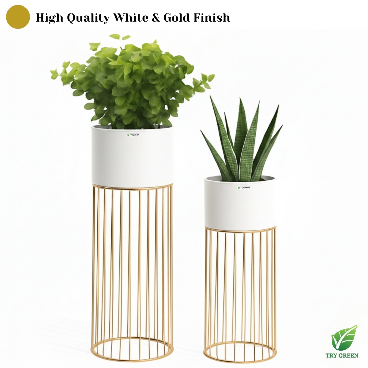 TryGreen- Tumble Stylish Pots with Stands for Elegant Spaces(White)