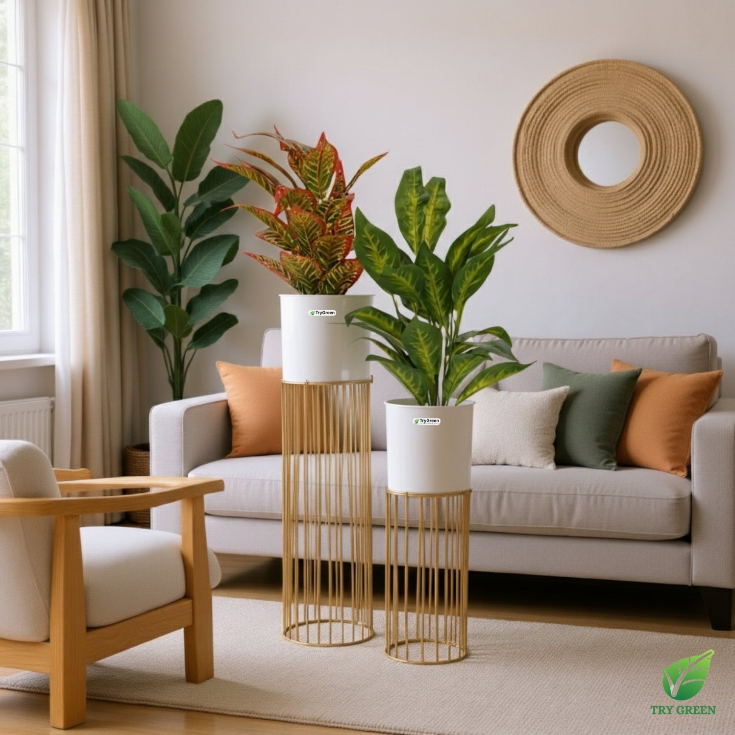 TryGreen- Tumble Stylish Pots with Stands for Elegant Spaces(White)