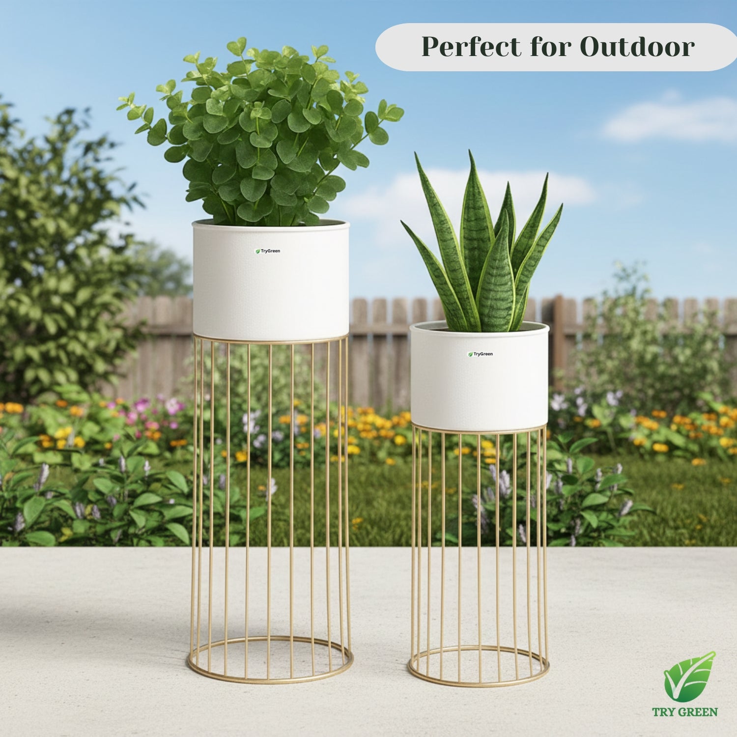 TryGreen- Tumble Stylish Pots with Stands for Elegant Spaces(White)