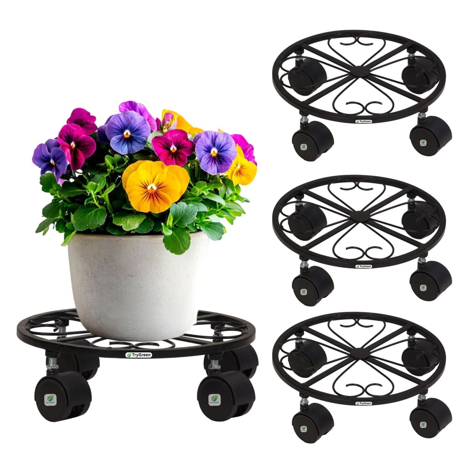 TryGreen Luna Wheel Rolling Plant Stand for Planters