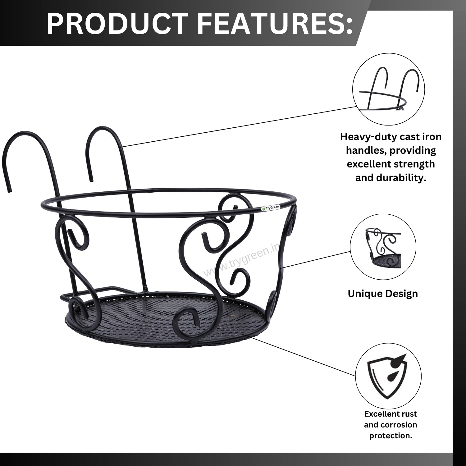 TryGreen – Owra Metal Railing Stand for Balcony & Railing Decor