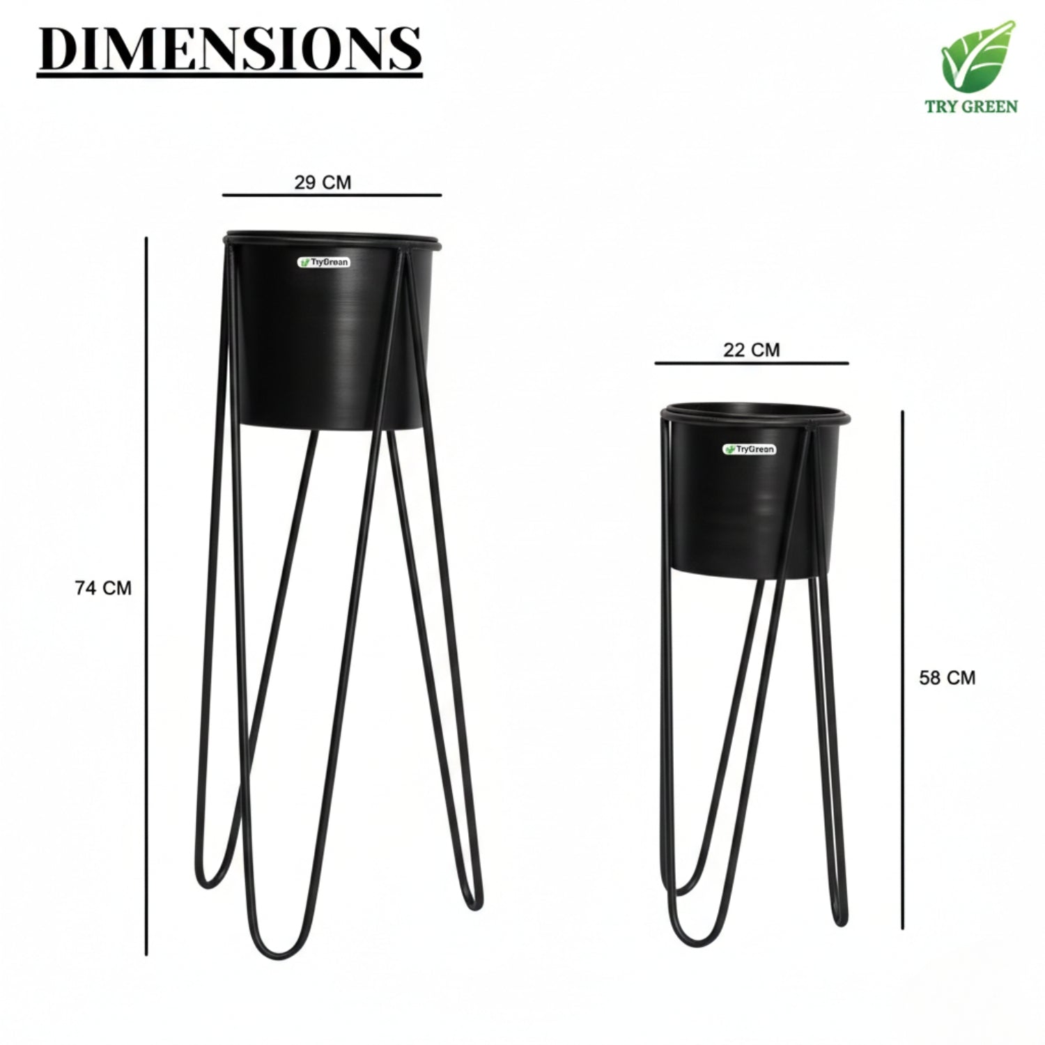 TryGreen- Strin Stylish Pots with Stands for Elegant Spaces(Black)