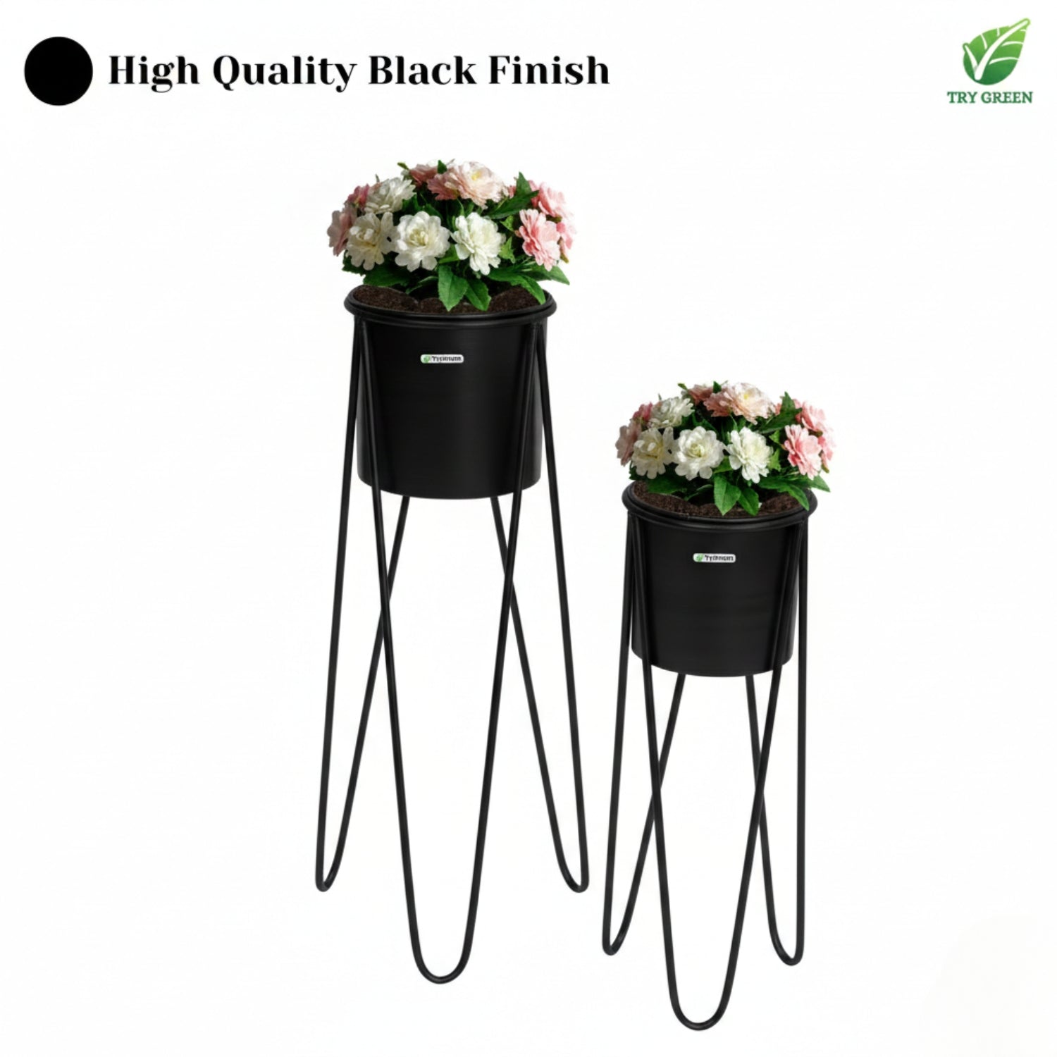 TryGreen- Strin Stylish Pots with Stands for Elegant Spaces(Black)