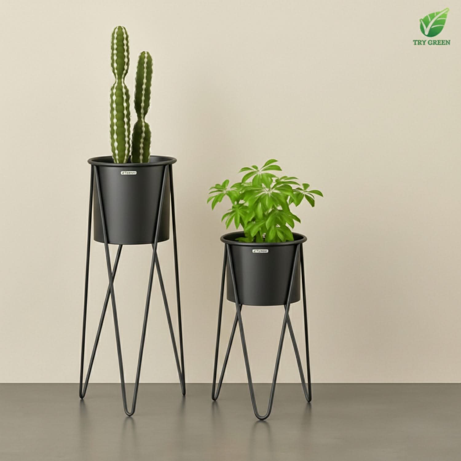 TryGreen- Strin Stylish Pots with Stands for Elegant Spaces(Black)