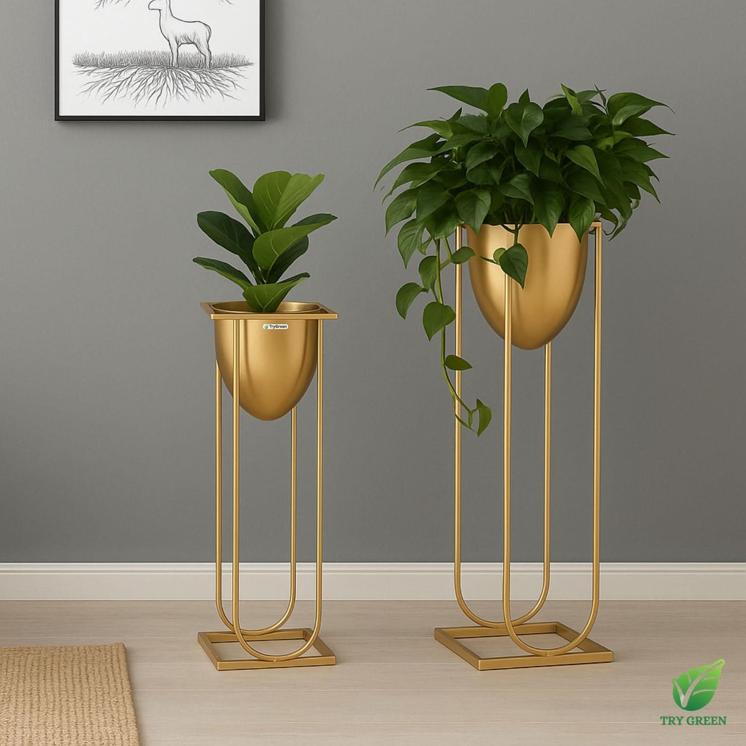 TryGreen- Flora Stylish Pots with Stands for Elegant Spaces(Gold)