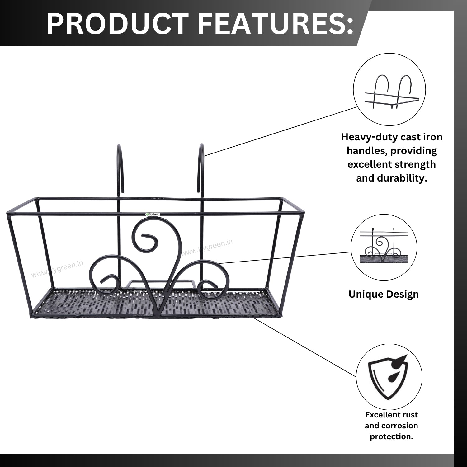 TryGreen – Alra Metal Railing Stand for Balcony & Railing Decor