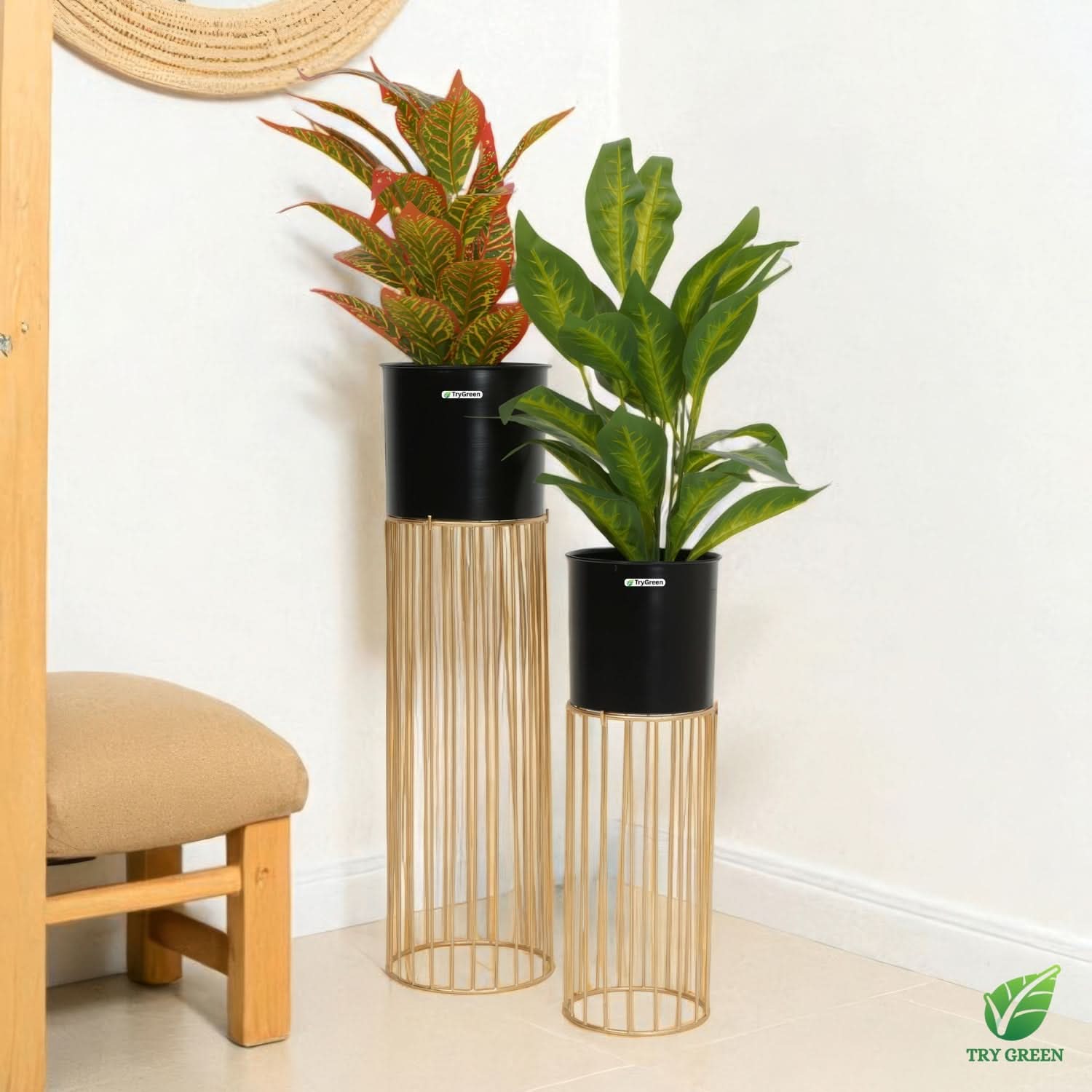 TryGreen- Tumble Stylish Pots with Stands for Elegant Spaces(Black)