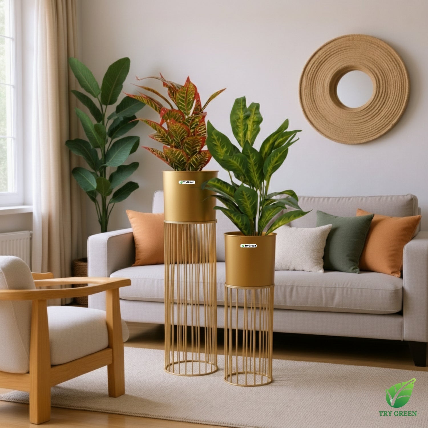 TryGreen- Tumble Stylish Pots with Stands for Elegant Spaces(Gold)