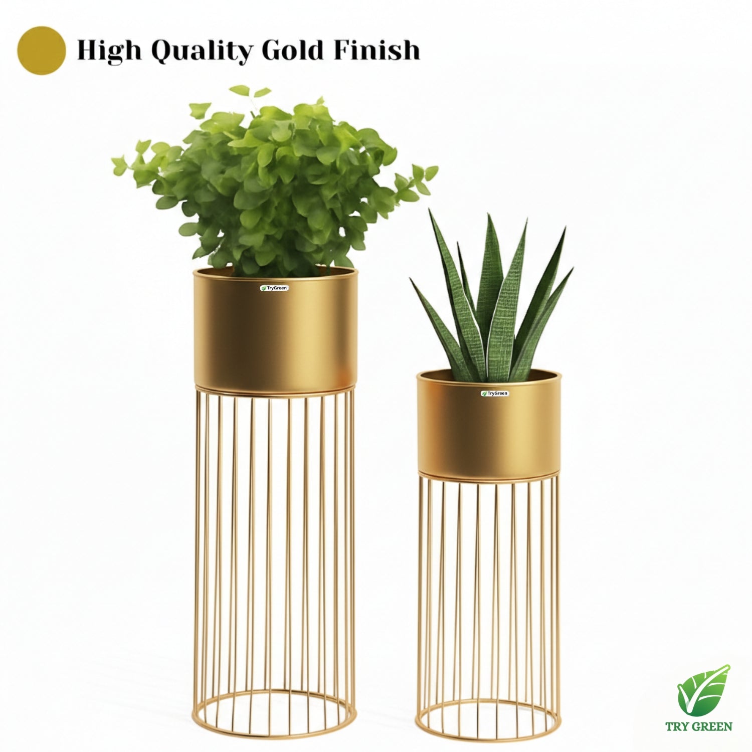 TryGreen- Tumble Stylish Pots with Stands for Elegant Spaces(Gold)