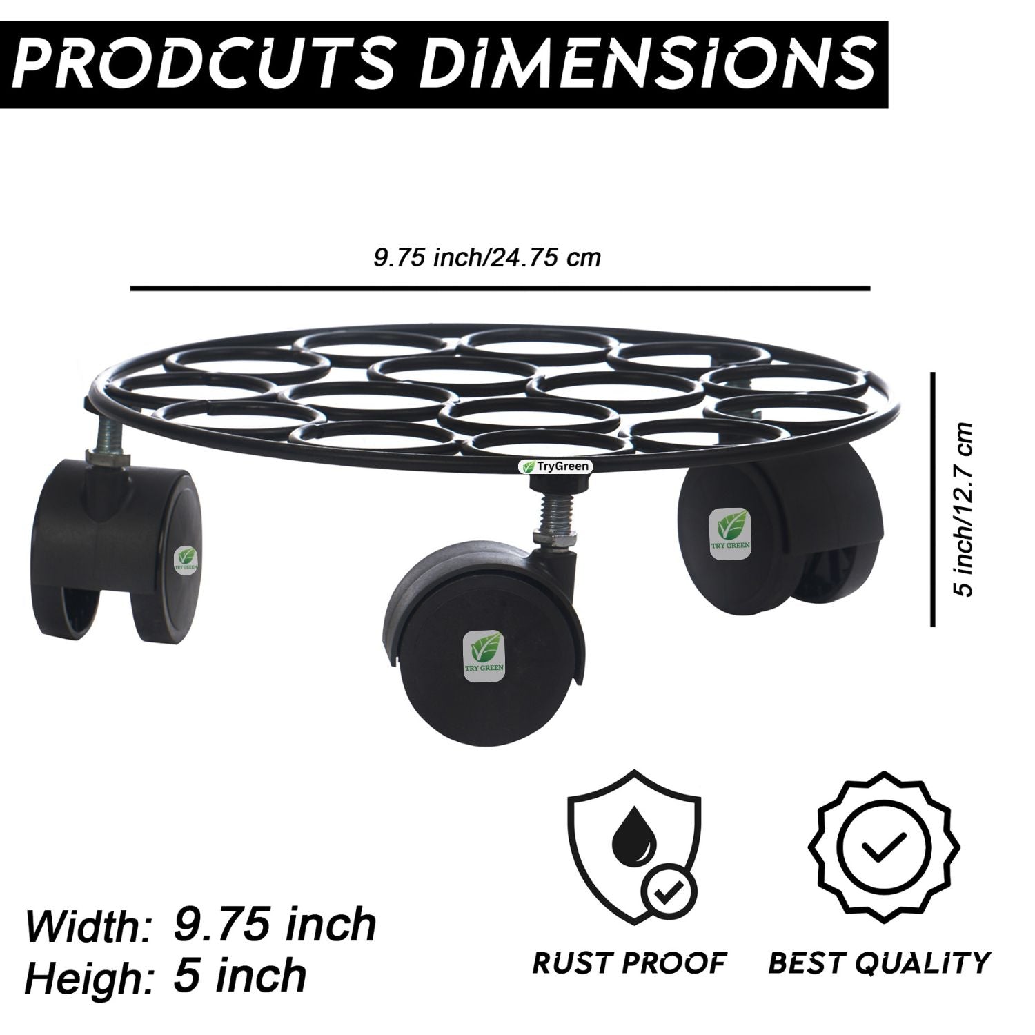 TryGreen Rings Wheel Rolling Plant Stand for Planters