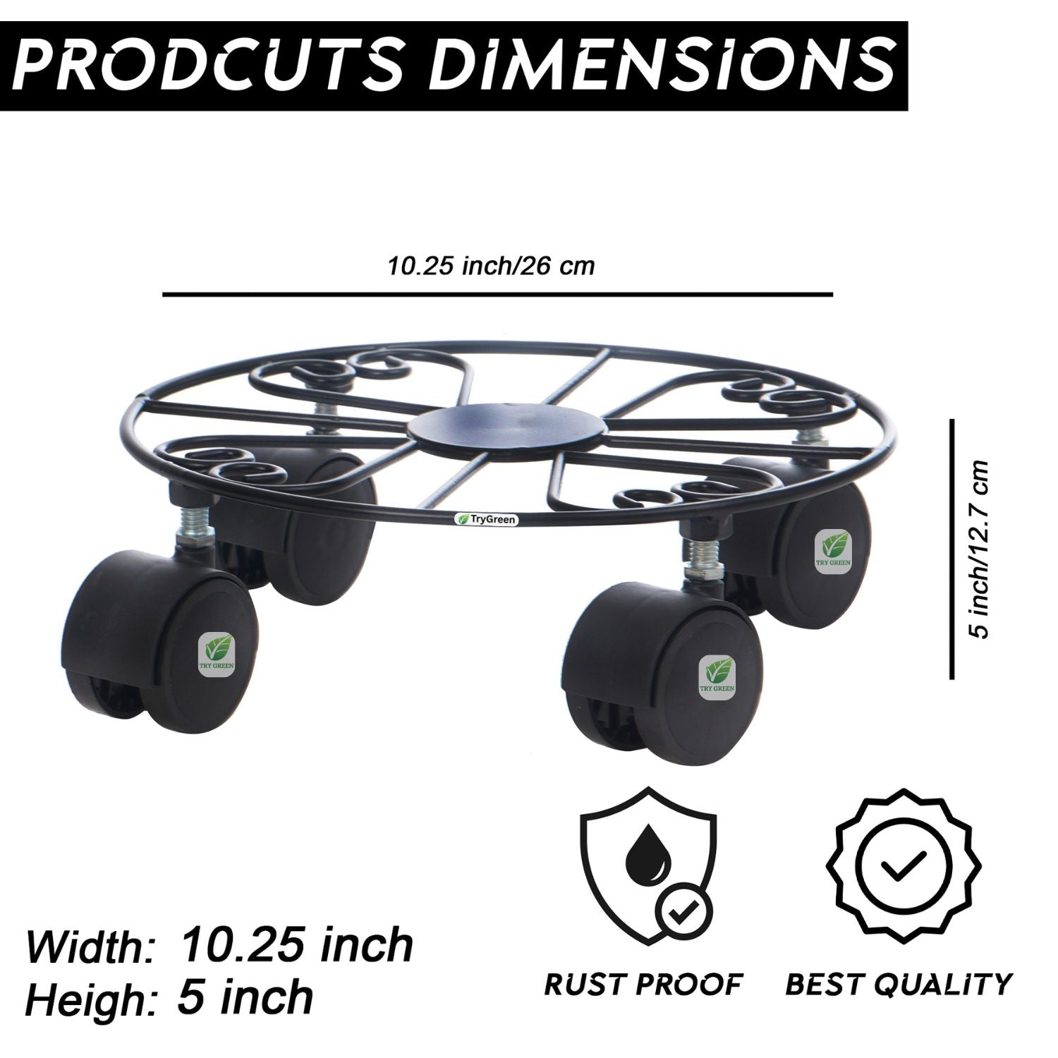 TryGreen Fyra Wheel Rolling Plant Stand for Planters