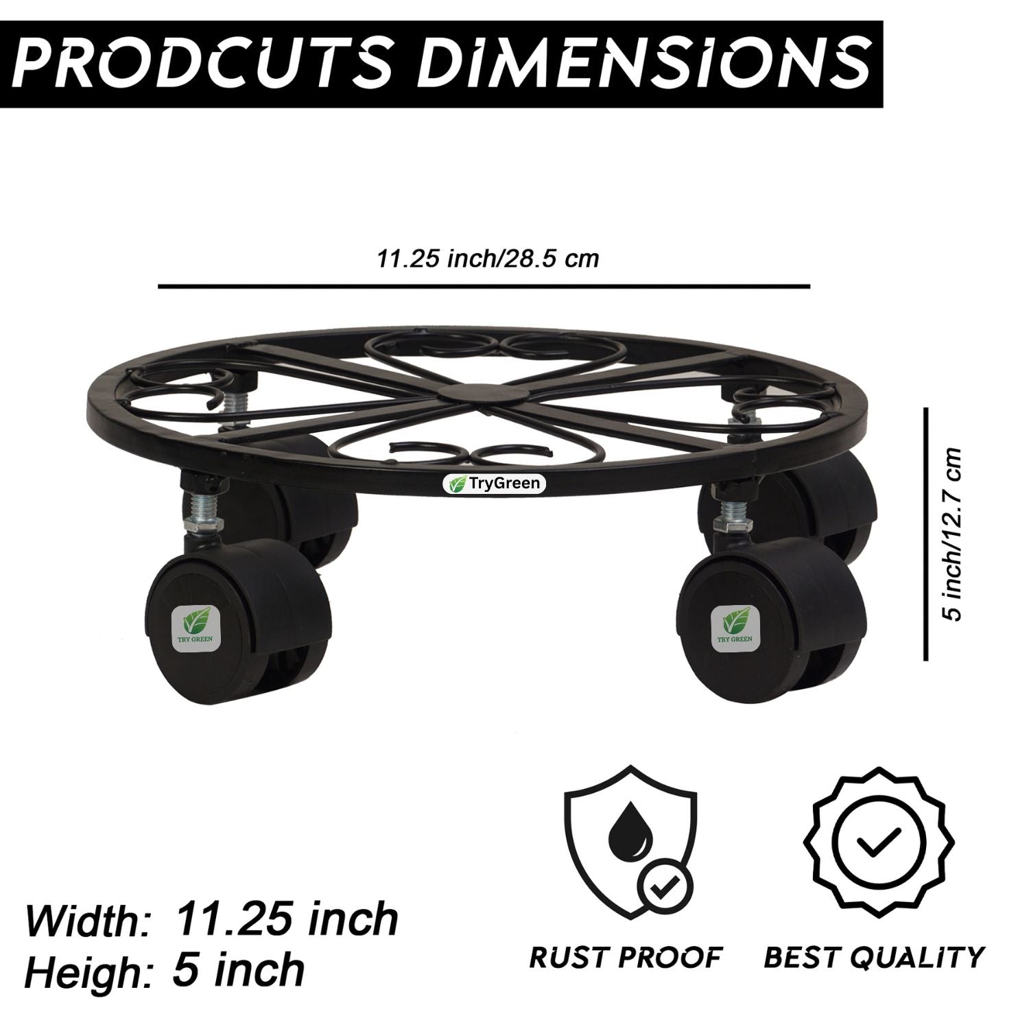 TryGreen Luna Wheel Rolling Plant Stand for Planters