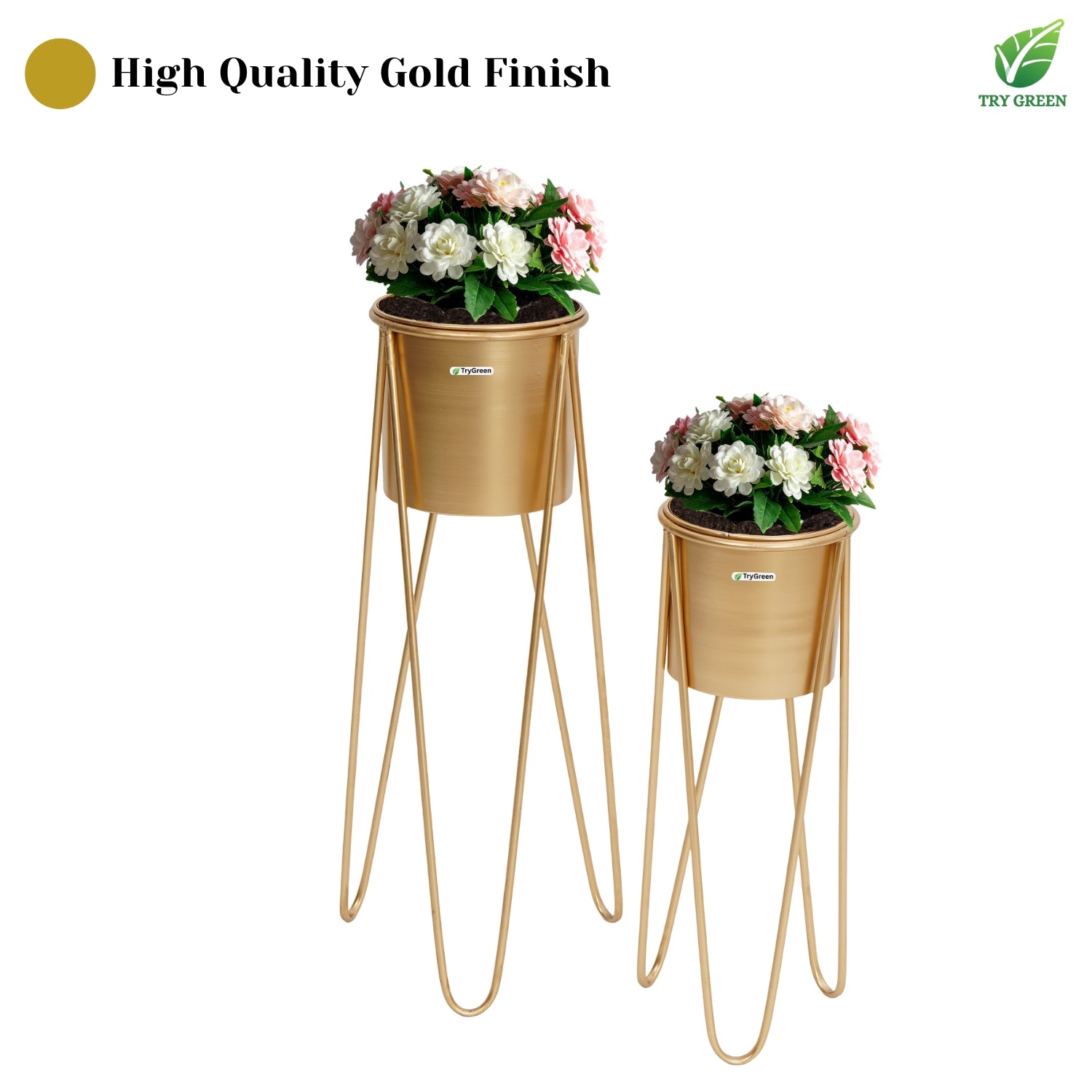 TryGreen- Strin Stylish Pots with Stands for Elegant Spaces(Gold)