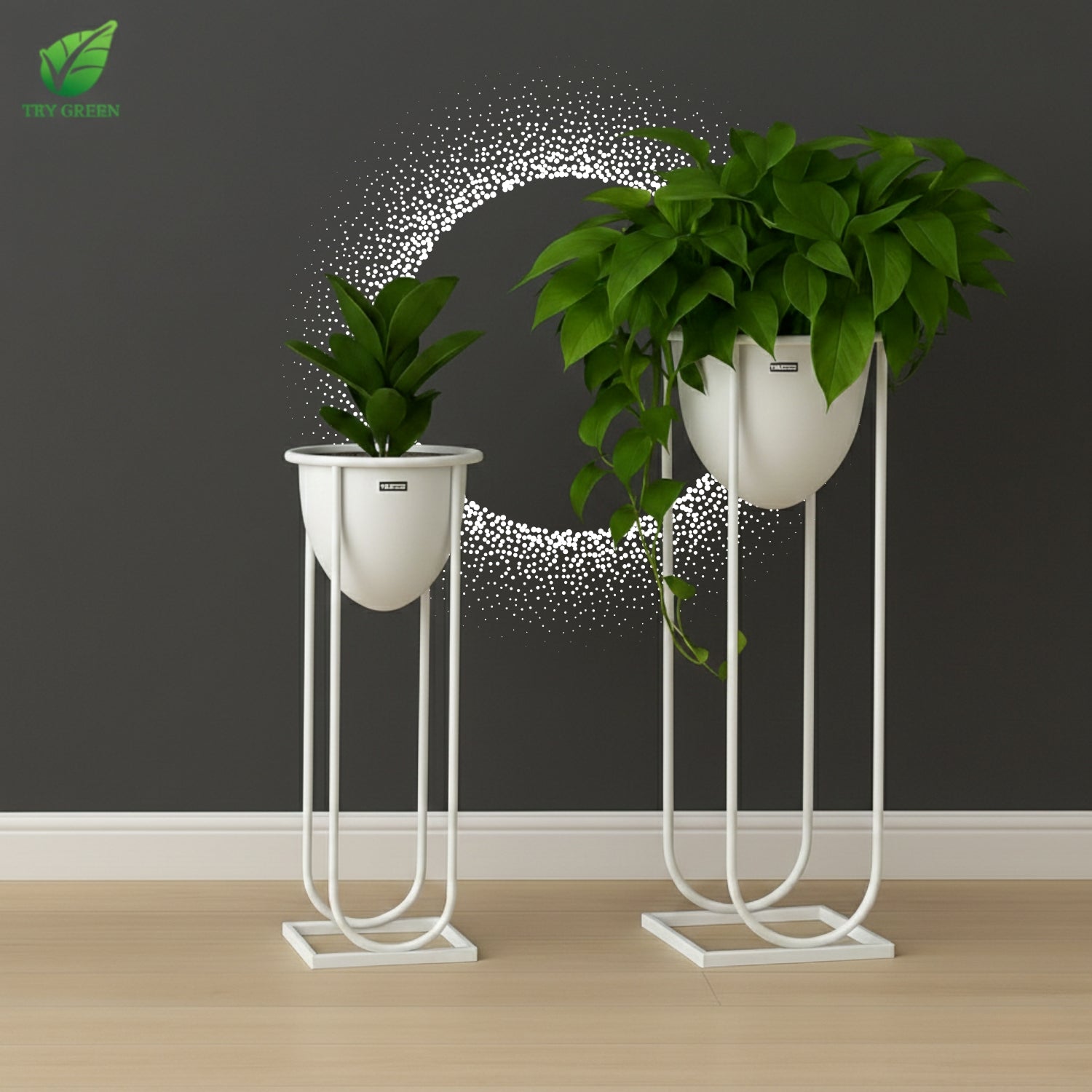 TryGreen- Flora Stylish Pots with Stands for Elegant Spaces(White)