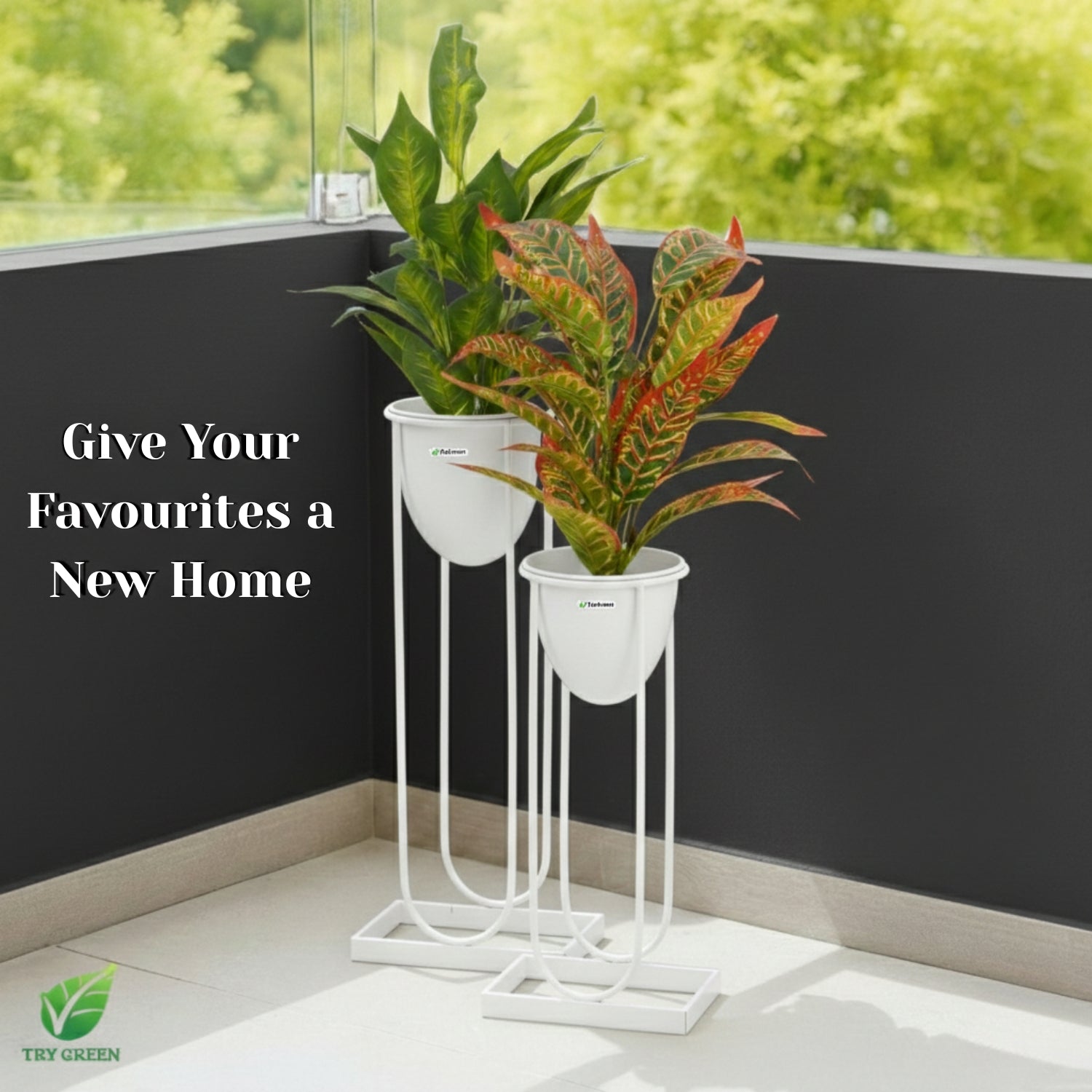 TryGreen- Flora Stylish Pots with Stands for Elegant Spaces(White)