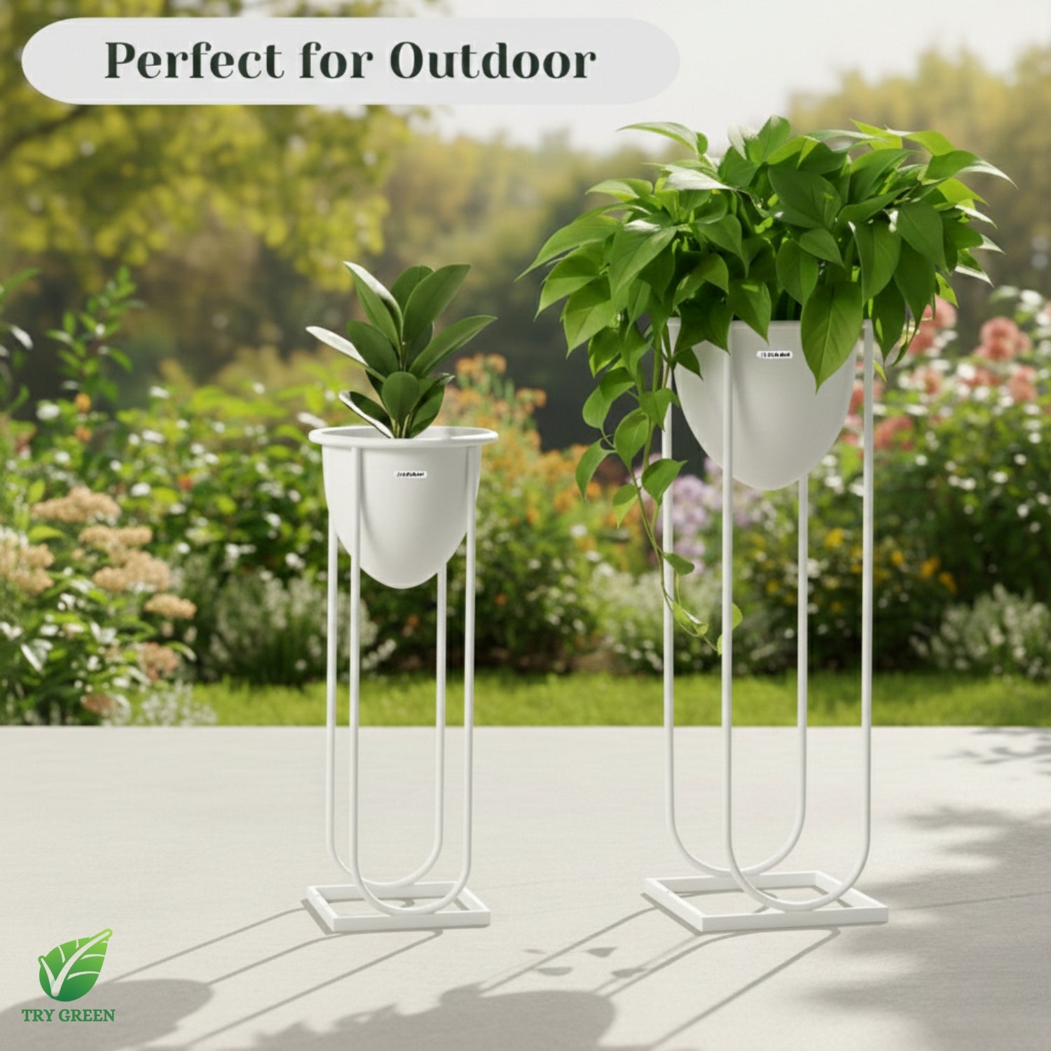 TryGreen- Flora Stylish Pots with Stands for Elegant Spaces(White)