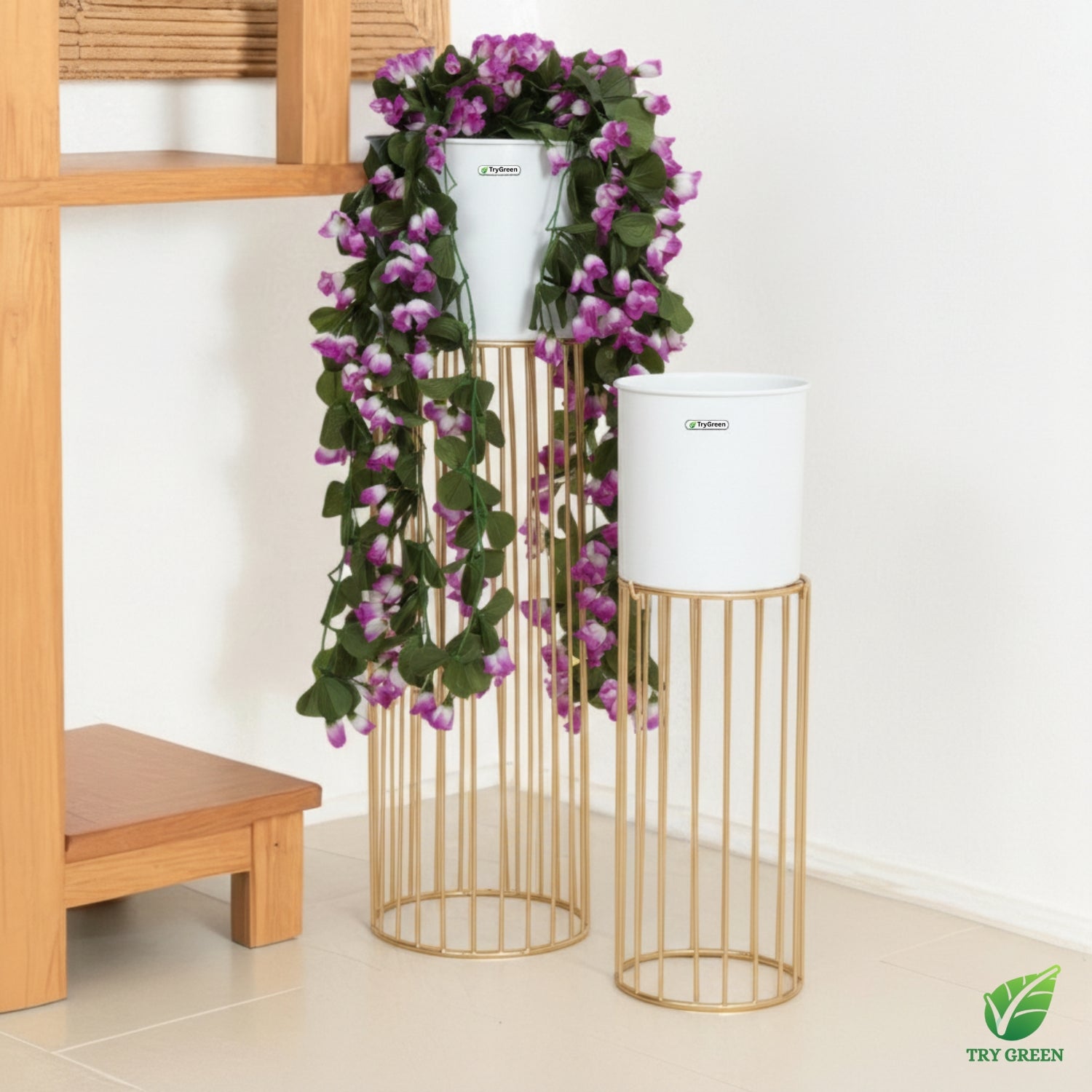 TryGreen- Tumble Stylish Pots with Stands for Elegant Spaces(White)