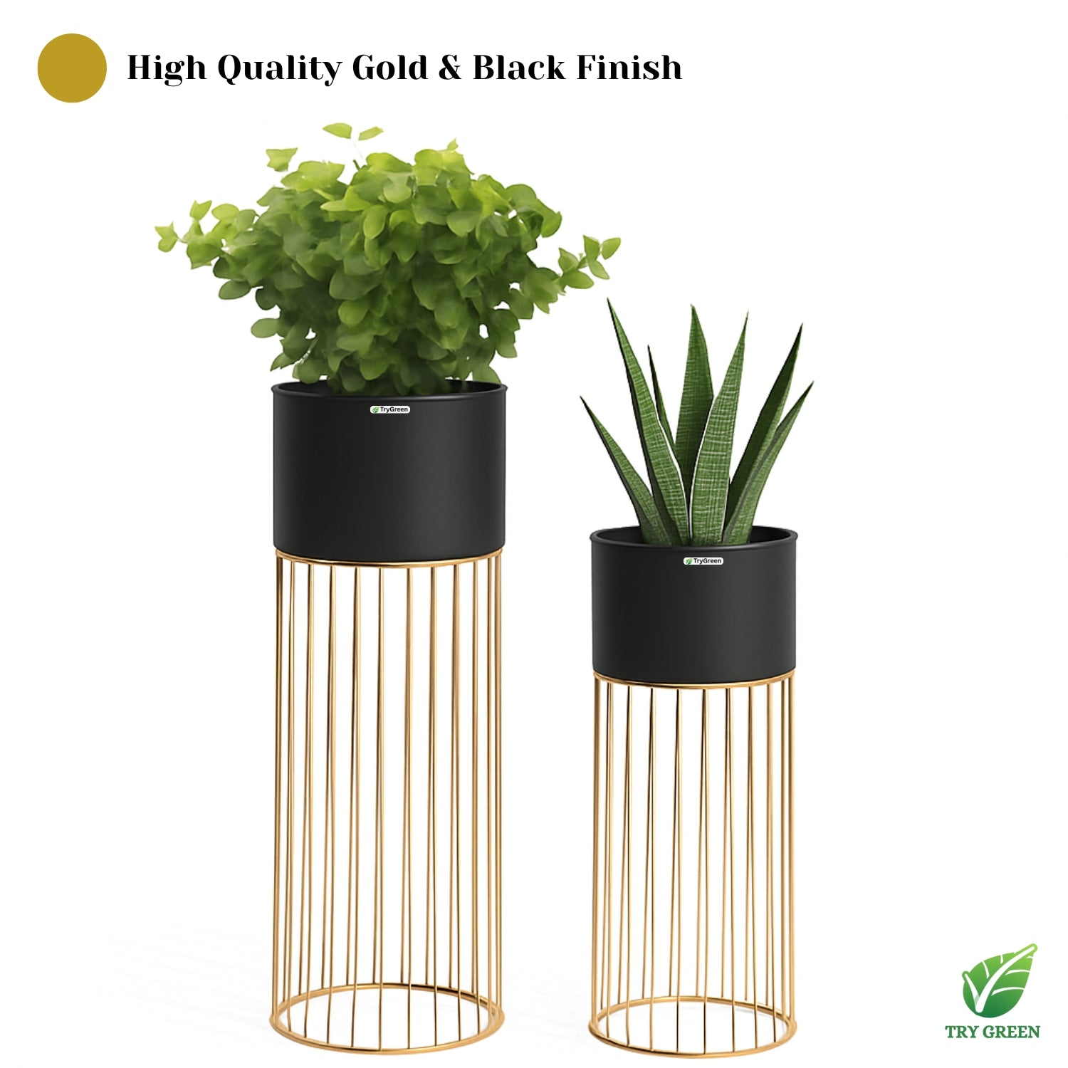 TryGreen- Tumble Stylish Pots with Stands for Elegant Spaces(Black)