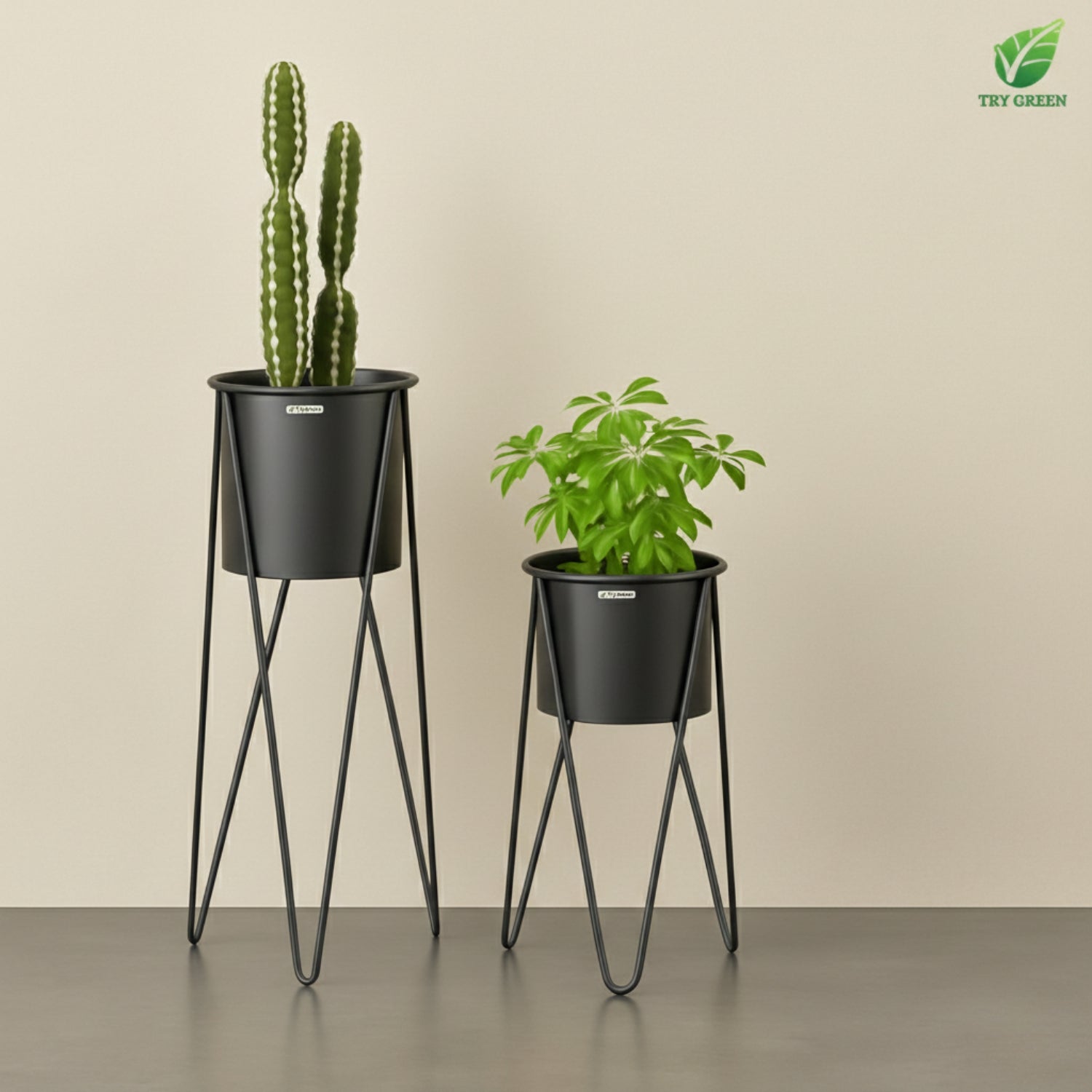 TryGreen- Strin Stylish Pots with Stands for Elegant Spaces(Black)