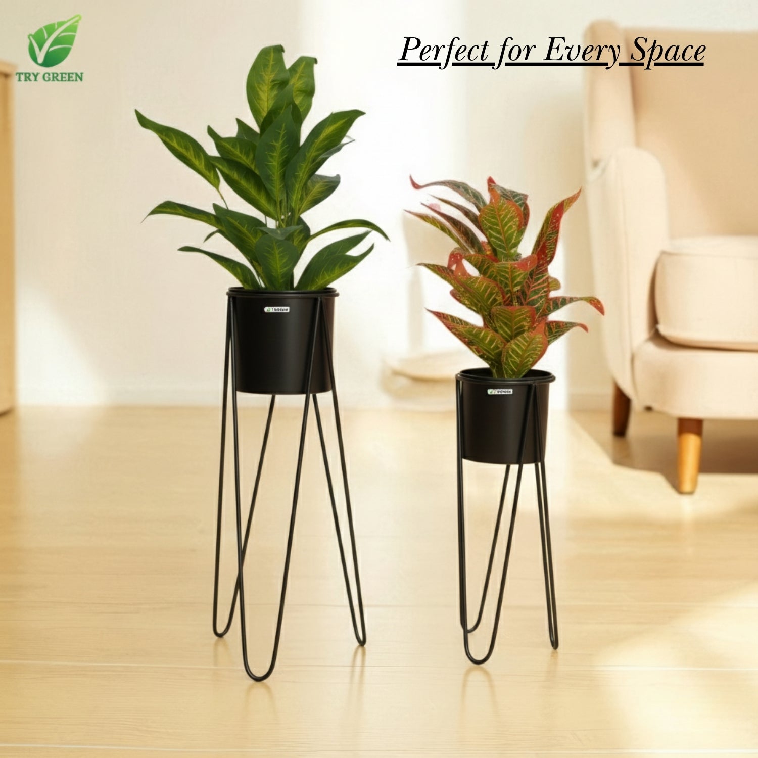 TryGreen- Strin Stylish Pots with Stands for Elegant Spaces(Black)